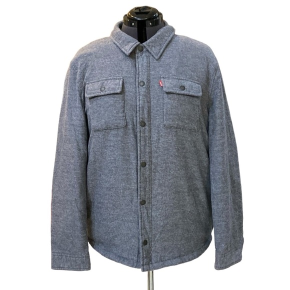 Levi's Jackets & Coats Sherpa-Lined Heather Gray Button Down/Zip Shirt Men’s SzL - Picture 1 of 16